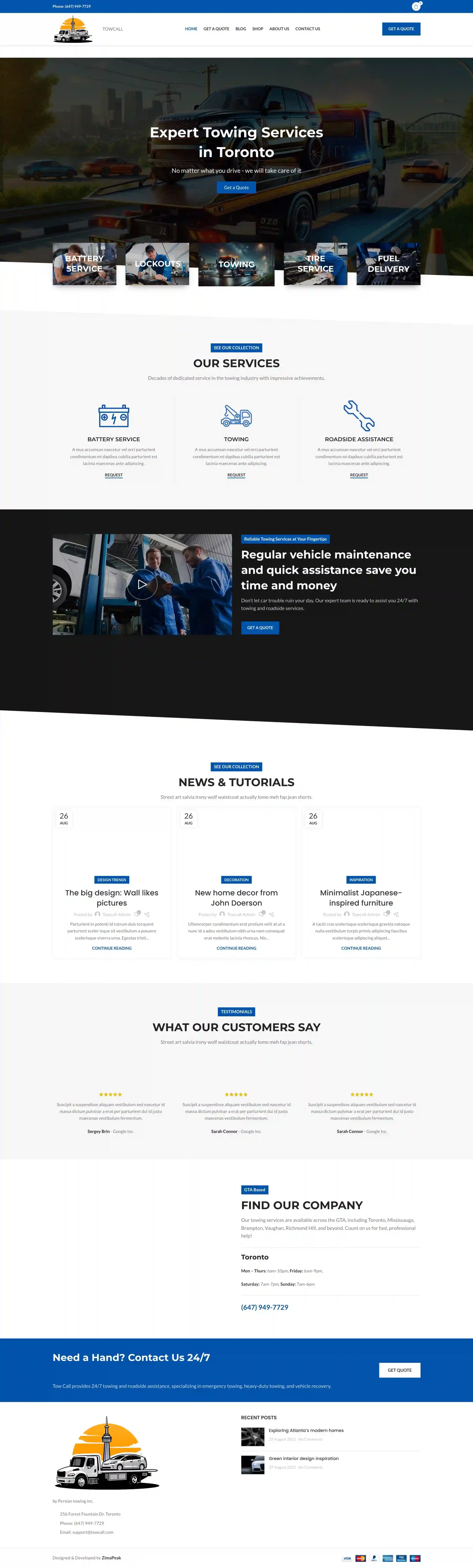 Website built for towcall.ca